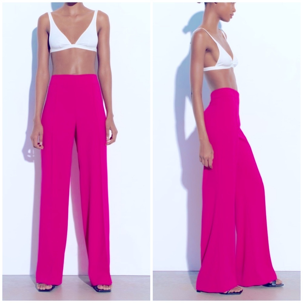 Zara long flowing Barbie core neon pink pants, designer